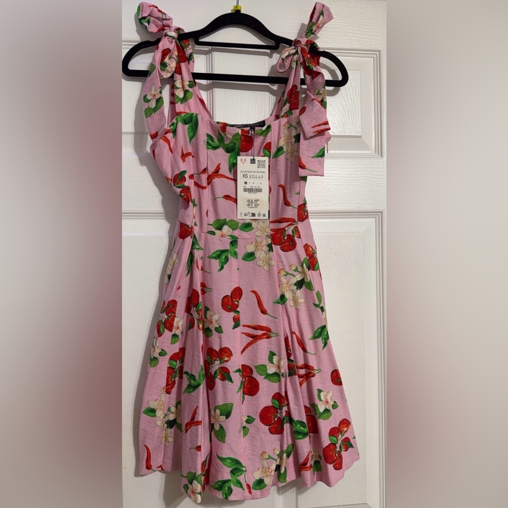 Zara Pink Floral Tie-Shoulder Mini Dress